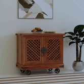 Monstro Solid Sheesham Wood Bar Trolley (Natural Finish)